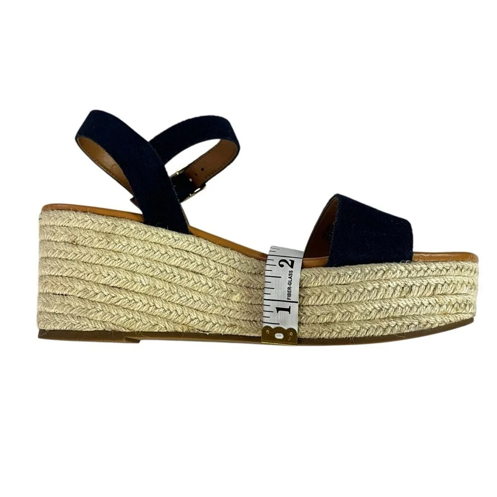 J. Crew Sandals‎ Womens Size 9.5 Blue Suede Leather Platform Espadrille Heels